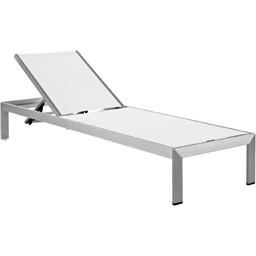 Shore Outdoor Patio Aluminum Chaise in Brushed Silver w/ White Textilene