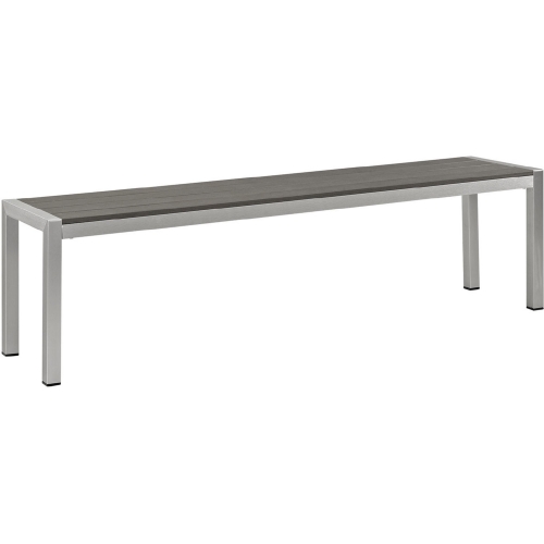 Shore Outdoor Patio Aluminum Bench in Silver w/ Gray Slats