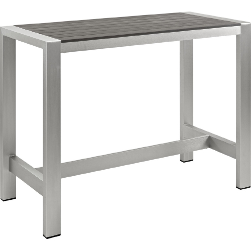 Shore Outdoor Bar Table in Brushed  Aluminum w/ Gray Slats