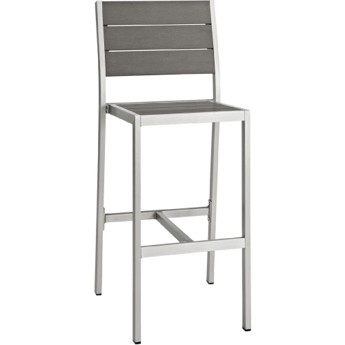 Shore Outdoor Patio Aluminum Armless Bar Stool in Brushed Silver w/ Gray Slats