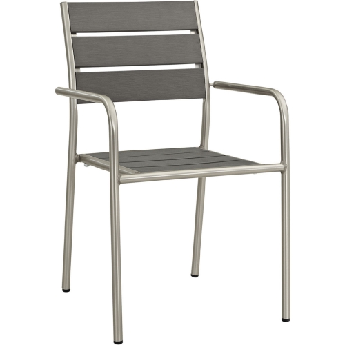 Shore Outdoor Patio Aluminum Dining Chair in Brushed Silver w/ Gray Slats