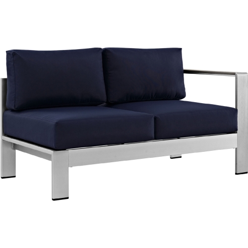 Shore Outdoor Patio Aluminum Loveseat w/ Navy Cushions