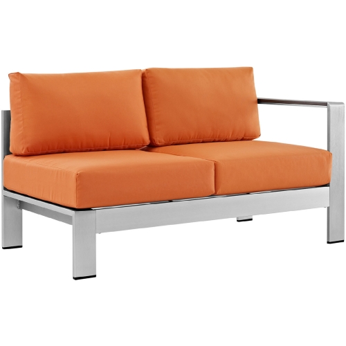 Shore Outdoor Patio Aluminum Loveseat w/ Orange Cushions