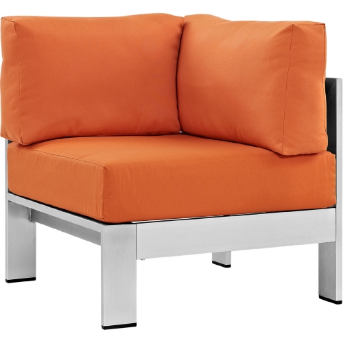 Shore Outdoor Patio Aluminum Armchair in Silver w/ Orange Fabric Cushions