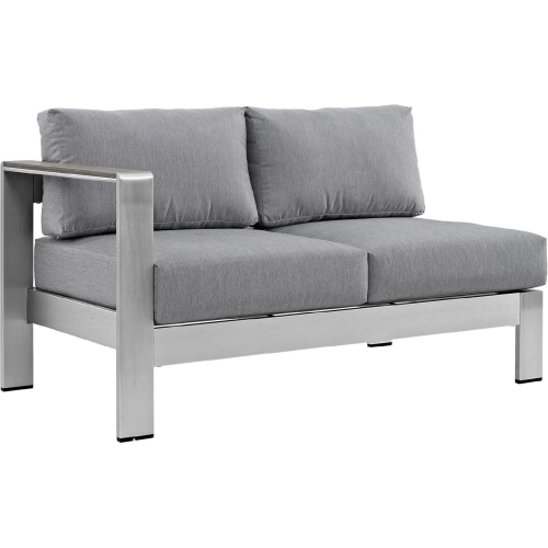 Shore Left-Arm Corner Sectional Outdoor Patio Aluminum Loveseat in Silver w/ Gray Cushions