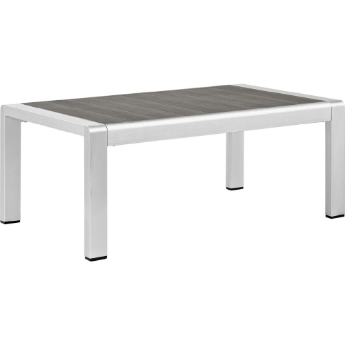 Shore Outdoor Patio Aluminum Coffee Table in Silver w/ Gray Slats