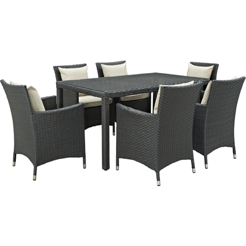 Sojourn 7 Piece Outdoor Patio Dining Set in Canvas w/ Beige Sunbrella &reg Cushions