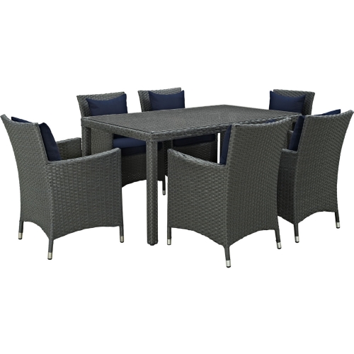 Sojourn 7 Piece Outdoor Patio Dining Set in Poly Rattan w/ Navy Sunbrella &reg Cushions