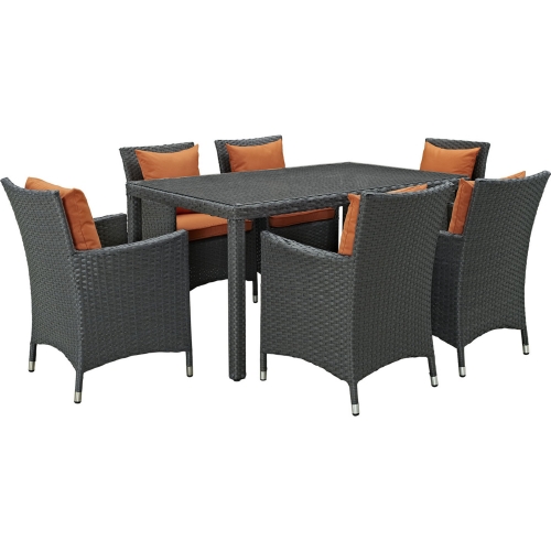 Sojourn 7 Piece Outdoor Patio Dining Set in Poly Rattan w/ Tuscan Sunbrella &reg Cushions