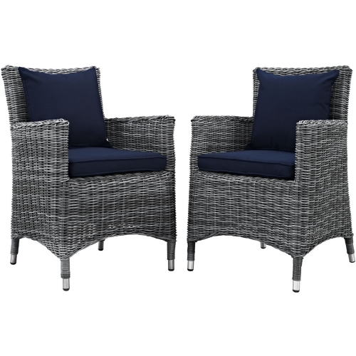 Summon Outdoor Patio Sunbrella &reg; Dining Armchair in Canvas w/ Navy Cushions (Set of 2)