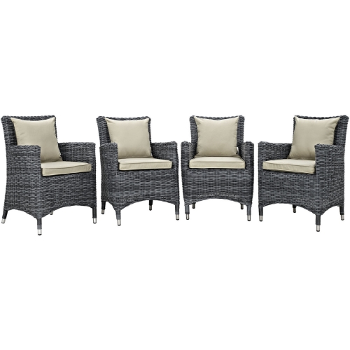 Summon Outdoor Patio Sunbrella &reg; Dining Armchair in Antique Canvas w/ Beige Cushions (Set of 4)