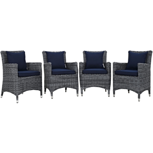 Summon Outdoor Patio Sunbrella &reg; Dining Armchair in Canvas w/ Navy Cushions (Set of 4)