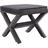 Rivet Bench in Gray Velvet w/ Nail Head on X Base