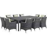 Summon 11 Piece Outdoor Patio Sunbrella &reg; Dining Set in Antique Canvas w/ Beige Cushions