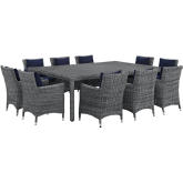 Summon 11 Piece Outdoor Patio Sunbrella &reg; Dining Set in Canvas w/ Navy Cushions