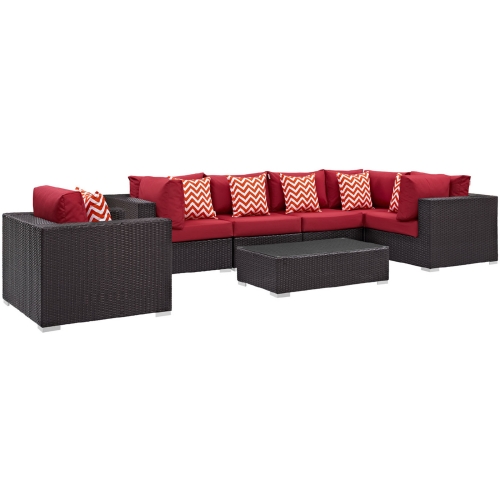 Convene 7 Piece Outdoor Patio Sectional Set in Espresso & Red