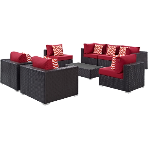 Convene 8 Piece Outdoor Patio Sectional Set in Espresso & Red