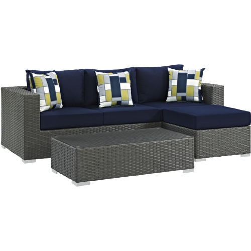 Sojourn 3 Piece Outdoor Sunbrella &reg; Sectional Set in Canvas & Navy