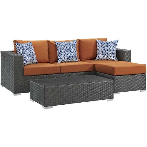 Sojourn 3 Piece Outdoor Sunbrella &reg; Sectional Set in Canvas & Tuscan