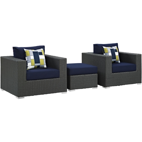 Sojourn 3 Piece Outdoor Sunbrella &reg; Sectional Set in Canvas & Navy