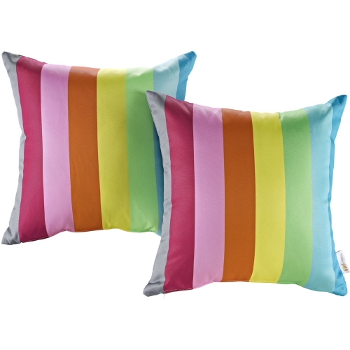 Modway 2 Piece Outdoor Patio Pillow Set w/ Rainbow Print Pattern