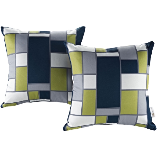 Modway 2 Piece Outdoor Patio Pillow Set w/ Rectangle Print Pattern