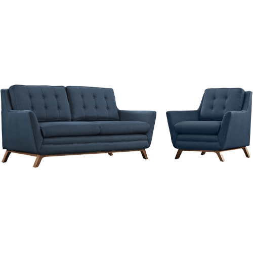 Beguile Loveseat & Armchair Living Room Set in Tufted Azure Fabric