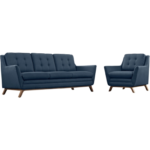 Beguile Sofa & Armchair Living Room Set in Tufted Azure Fabric