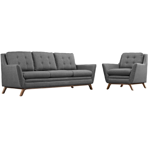 Beguile Sofa & Armchair Living Room Set in Tufted Gray Fabric