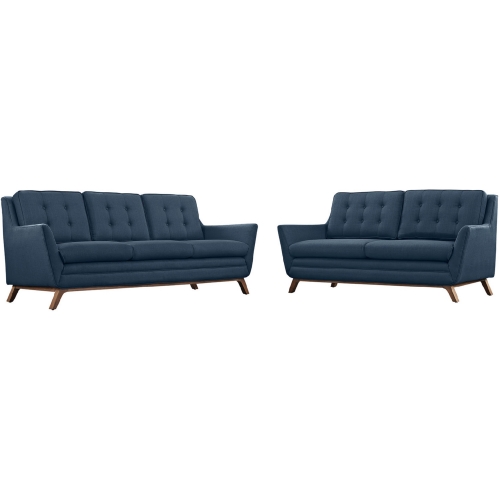 Beguile Sofa & Loveseat Living Room Set in Tufted Azure Fabric