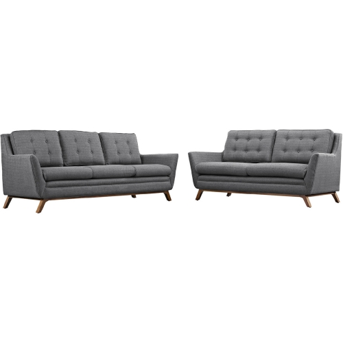 Beguile Sofa & Loveseat Living Room Set in Tufted Gray Fabric