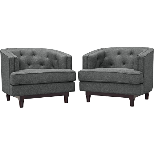 Coast Arm Chair in Tufted Gray Fabric on Walnut Stained Legs (Set of 2)