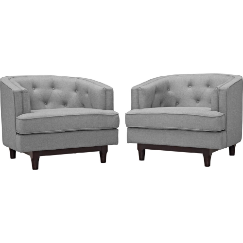 Coast Arm Chair in Tufted Light Gray Fabric on Walnut Stained Legs (Set of 2)