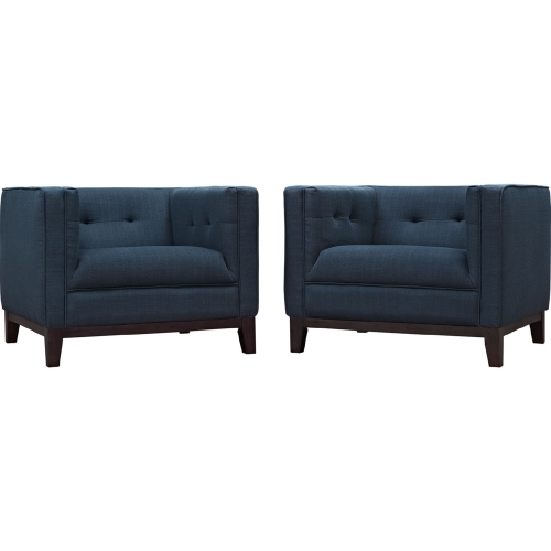 Serve Arm Chair in Center Tufted Azure Fabric on Walnut Stained Legs (Set of 2)