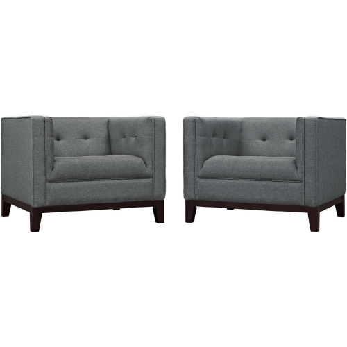 Serve Arm Chair in Center Tufted Gray Fabric on Walnut Stained Legs (Set of 2)