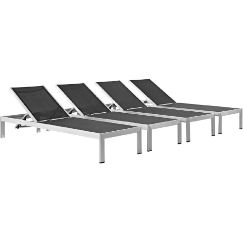 Shore Outdoor Patio Chaise in Brushed Aluminum & Black Mesh (Set of 4)