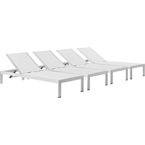 Shore Outdoor Patio Chaise in Brushed Aluminum & White Mesh (Set of 4)