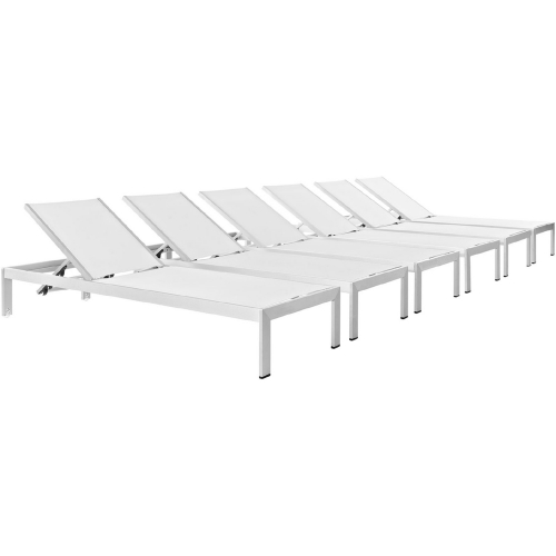 Shore Outdoor Patio Chaise in Brushed Aluminum & White Mesh (Set of 6)