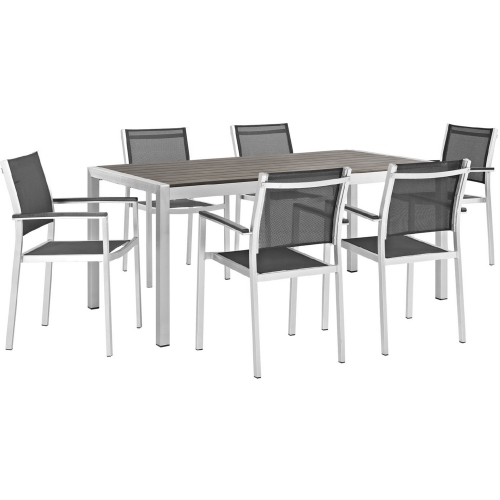 Shore Outdoor Patio 7 Piece Dining Set in Aluminum, Poly Wood & Black Mesh