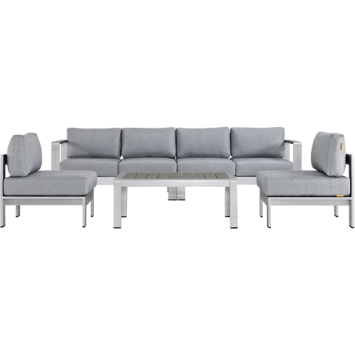 Shore 5 Piece Outdoor Patio Aluminum Sofa Set w/ Gray Cushions