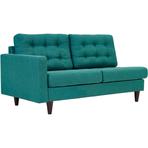 Empress Left Facing Loveseat in Tufted Teal Fabric