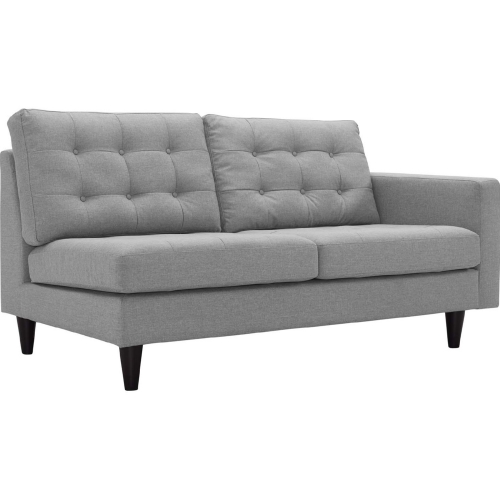 Empress Right Facing Loveseat in Tufted Light Gray Fabric