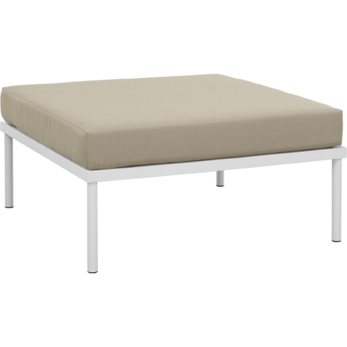 Harmony Outdoor Patio Aluminum Ottoman in White w/ Beige Cushion