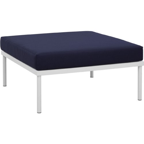 Harmony Outdoor Patio Aluminum Ottoman in White w/ Navy Cushion