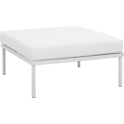 Harmony Outdoor Patio Aluminum Ottoman in White w/ White Cushion