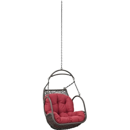 Arbor Outdoor Patio Swing Chair Without Stand in Poly Rattan w/ Red Fabric Cushion