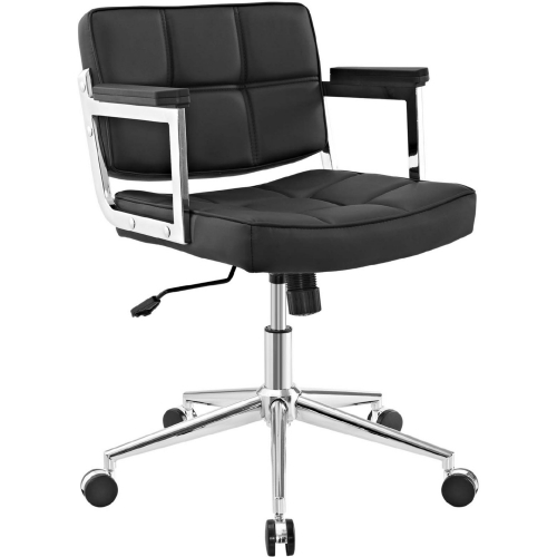 Portray Mid Back Office Chair in Quilted Black Vinyl on Chrome Base