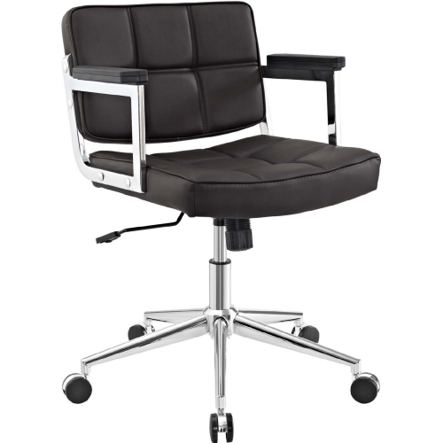 Portray Mid Back Office Chair in Quilted Brown Vinyl on Chrome Base