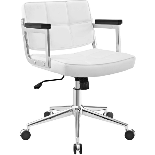 Portray Mid Back Office Chair in Quilted White Vinyl on Chrome Base