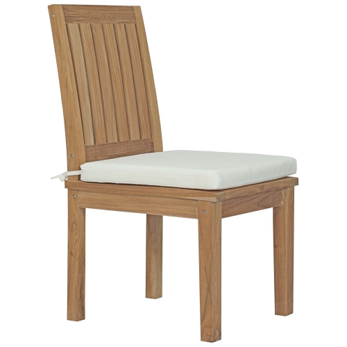 Marina Outdoor Patio Dining Chair in Teak w/ White Cushion